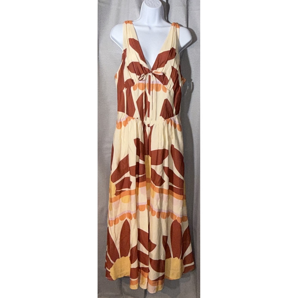 NWT Gianni Bini Ulla Drop Waist Midi Dress Sedona Sunburst Orange Floral Sz 10